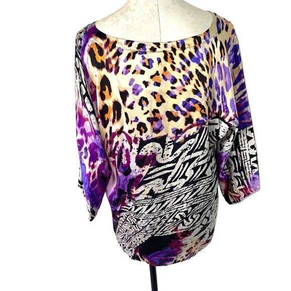 Cache Silk Top Womens Size Small S Vintage Abstract Print Dolman Sleeve Purple - Picture 2 of 9